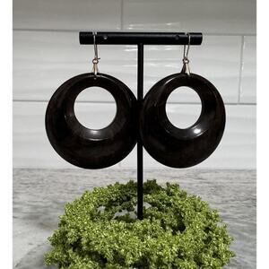 Vintage 70’s Dark Brown Hoop Drop Earrings - Women Jewelry